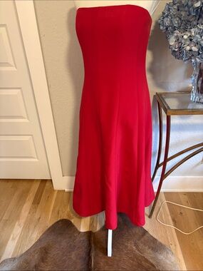 Halston Heritage Strapless Red Fit-and-Flare Dress